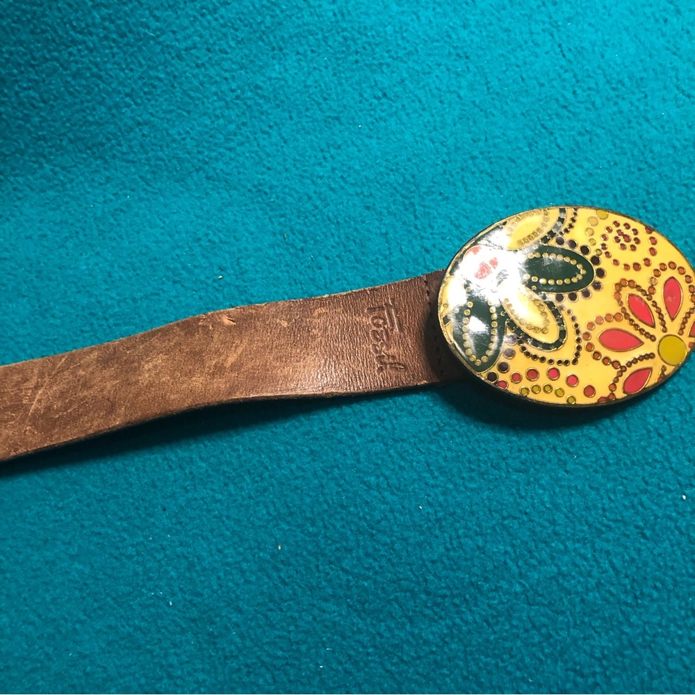 Vintage Fossil Belt w Floral Enameled Buckle Sz S - Picture 9 of 11